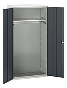 Verso cupboard with 1 shelf, 1 coat rail. WxDxH: 1050x550x2000mm. RAL 7035/5010 or selected Bott Verso Basic Tool Cupboards Cupboard with shelves